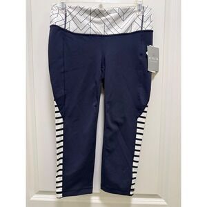 Athleta Stripe Revelation Capri Navy Blue White Geometric Striped Leggings M NEW